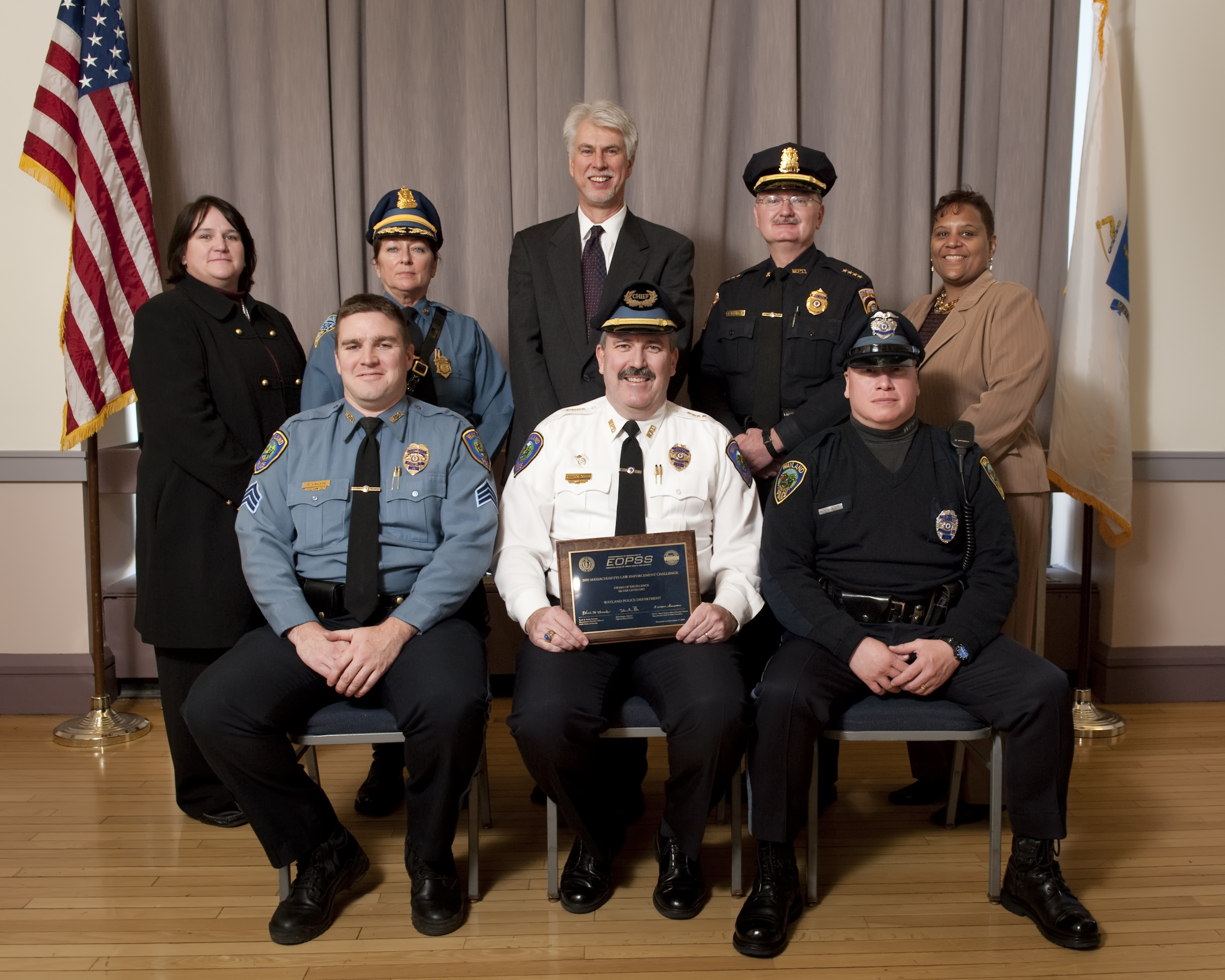 Wayland Police Department was awarded an “Award of Excellence Silver Category” for Municipal Police Departments, in the 2008 Massachusetts Law Enforcement Challenge