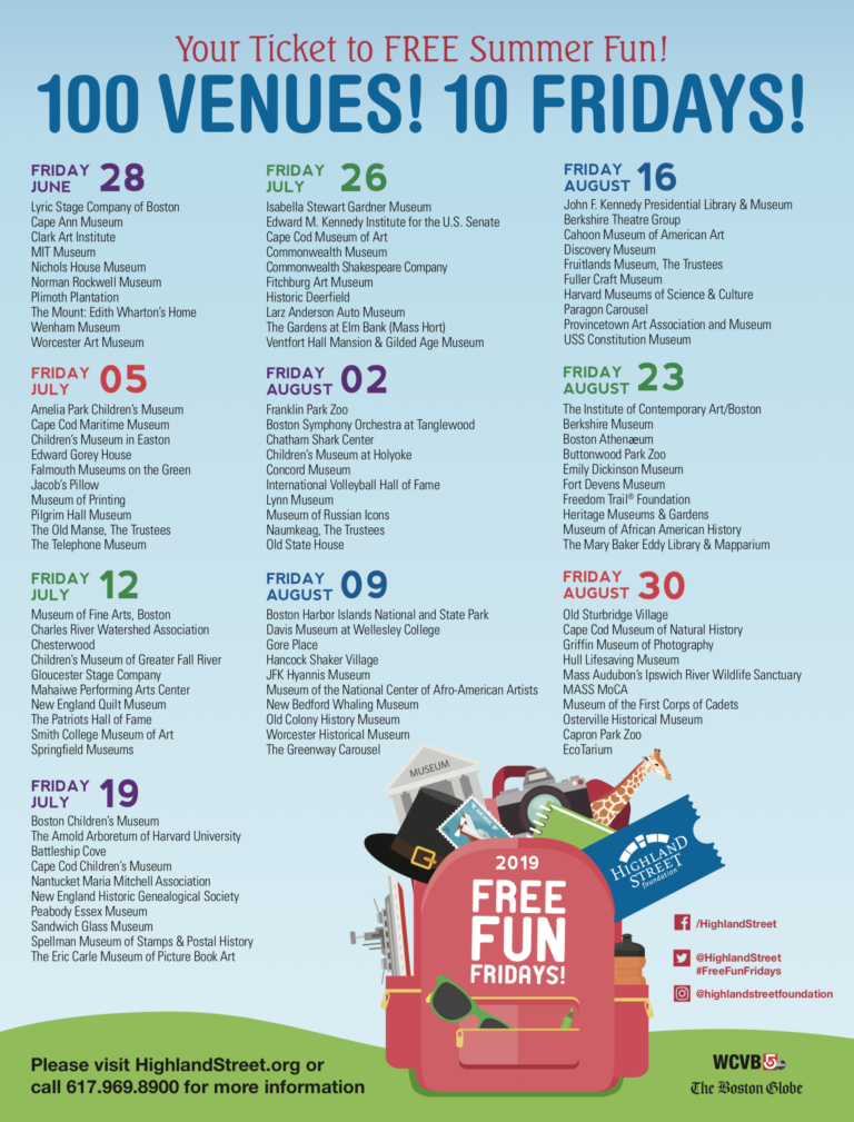 Free Fun Fridays at cultural venues in Massachusetts runs June 28